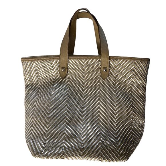 Hermès Woven Leather Chevron Tote Bag Beige Silver Made in India VPM Stamp - Picture 16 of 16